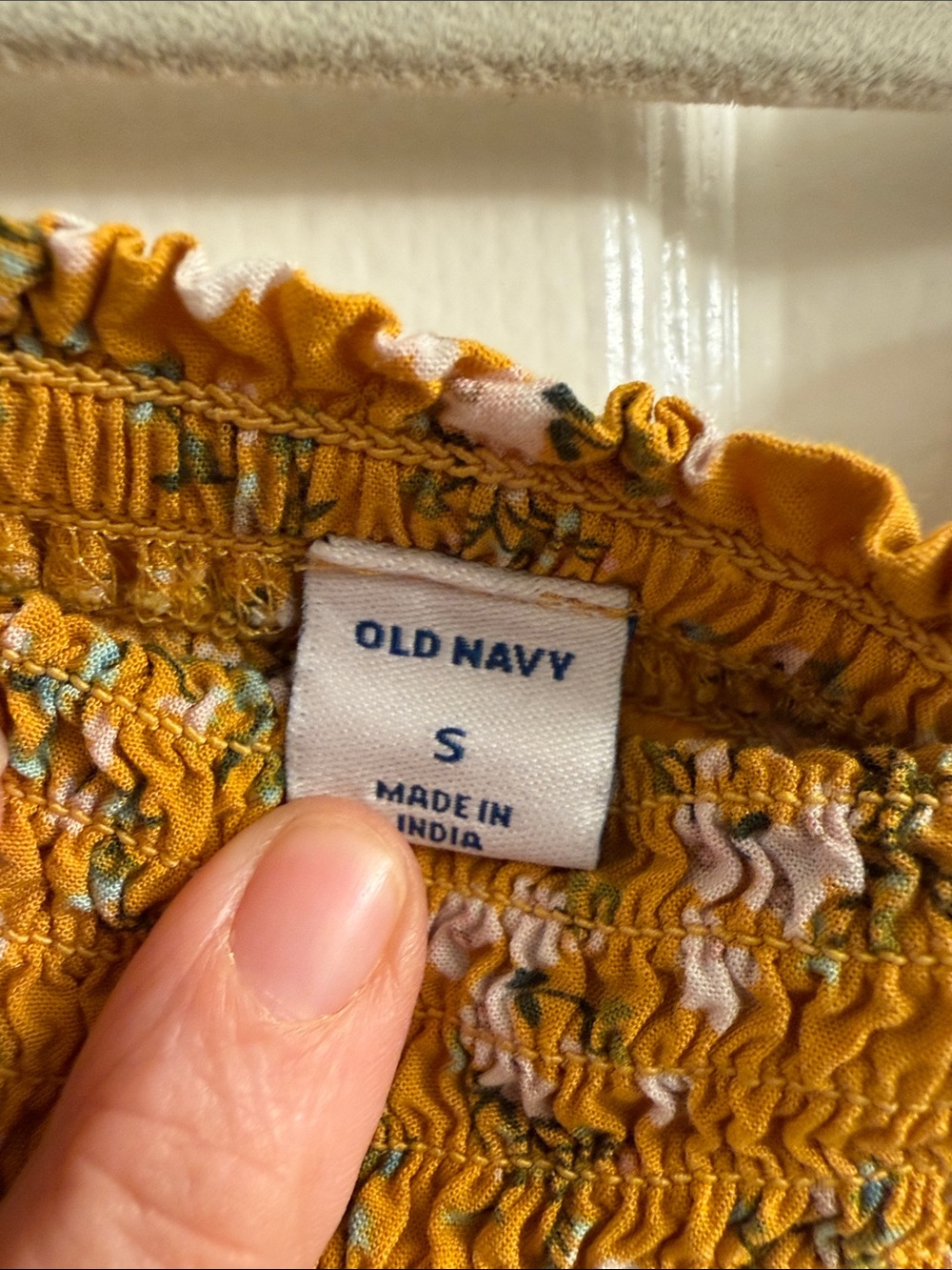 Old Navy Mustard Floral Smocked Top Midi Dress Boho - Picture 2 of 7